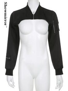 Showmirror Black Zipper Harajuku Gothic Techwear Tee Jacket