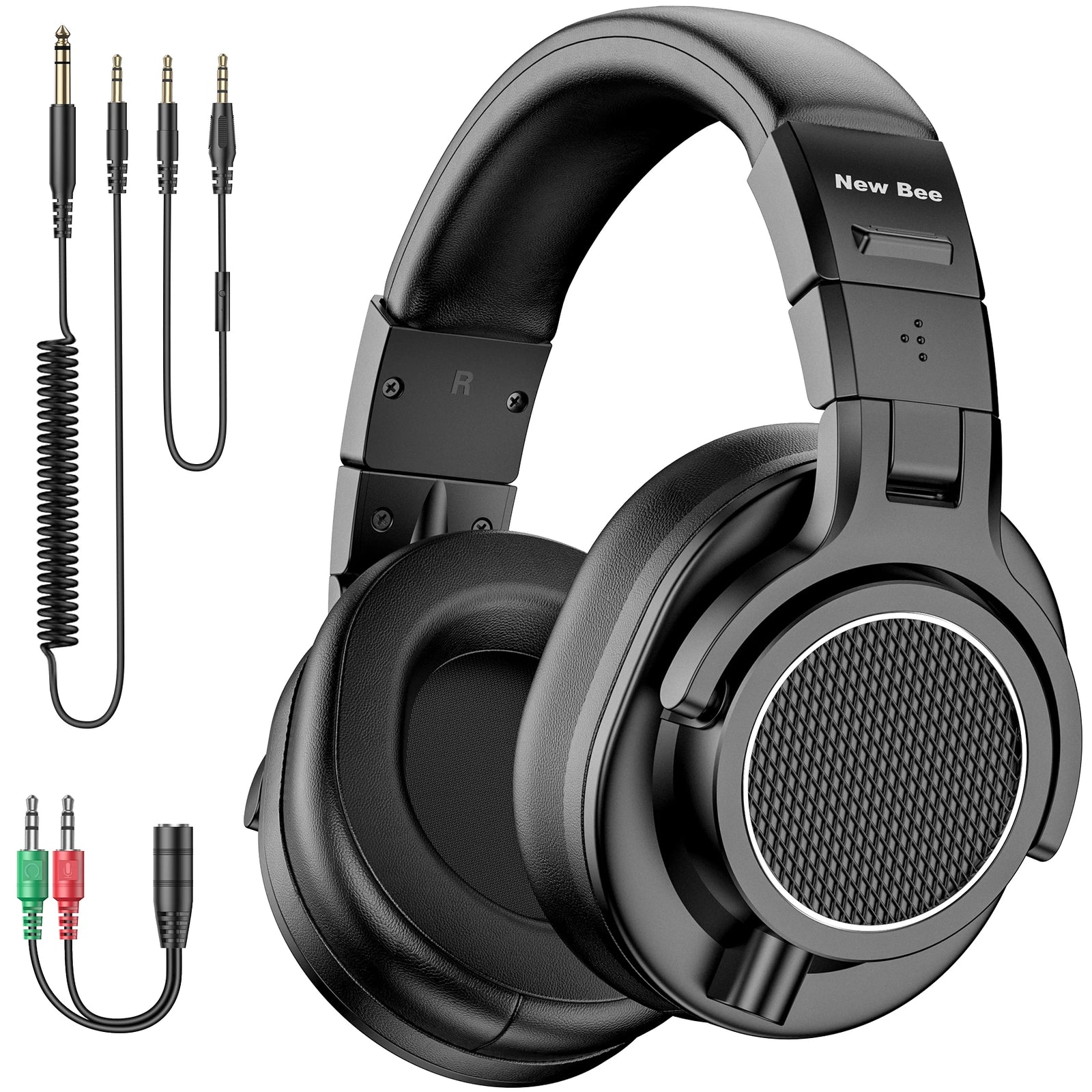 New Bee Wired Professional Studio DJ Headphones With Microphone Over Ear Hi-Res Studio Monitor Music Headset Earphone