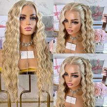 26 Inch Blonde Water Wave Synthetic Lace Front Wig For Women