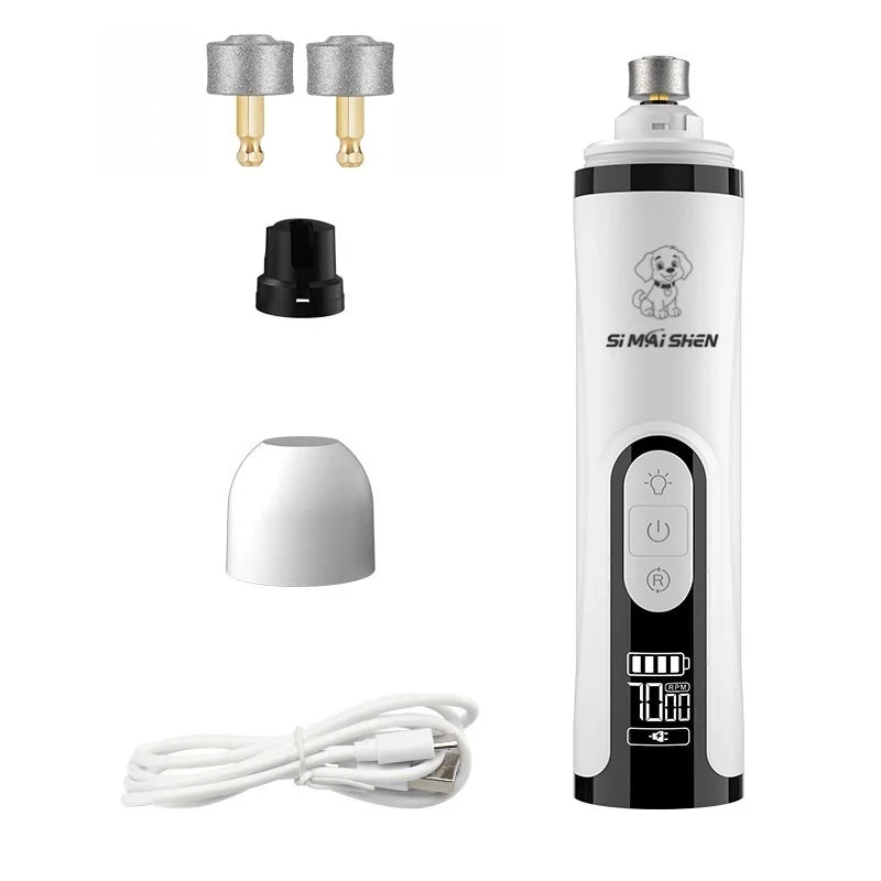 Pet Nail Grinder with LED Light - USB Rechargeable Clipper for Cats and Dogs, Professional Paws Grooming Trimmer Supplies