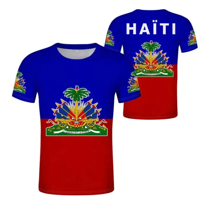 Haitian Flag Pattern Men's T-shirt 3D Printed Haiti National Emblem Short Sleeves Fashion Tops T Shirts National Day Tee Shirt