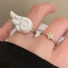 Punk Gothic Wings Ring Set Y2K Star Angel Wings Rings Couple Rings Adjustable Rings Five-Pointed Star Design Open Ring Women Men