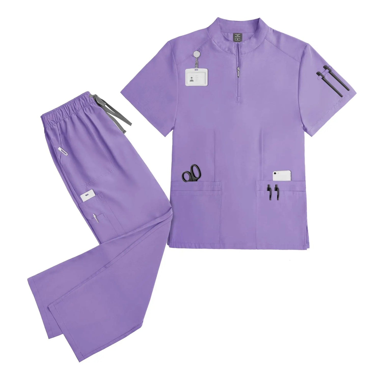 Elastic quick-dry scrub top, men's and women's surgical scrubs for doctors, beauty salon operating room scrub uniforms