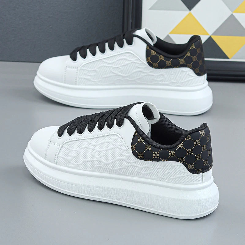 Luxury Leather Men Sneakers Thick Sole Casual Walking Shoes