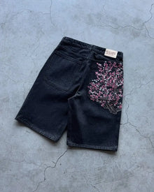 New Men Black Floral Print Denim Shorts Unique Creative Design Summer Casual Trendy Style Comfortable Fit for Outdoor Streetwear