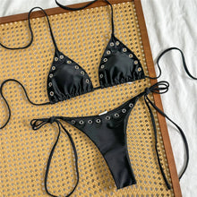 Sexy Black Rivet Holes Micro Bikini Thong Set Swimsuit Women 2026 String Halter Triangle Swimwear Bathing Suit Bikinis De Mujer