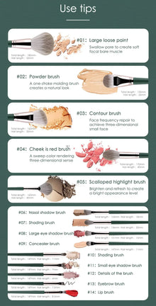 14 pinceaux de maquillage, outils de maquillage doux et duveteux pour poudre cosmétique, fard à paupières, fond de teint, blush, estompage, ensemble de pinceaux de beauté