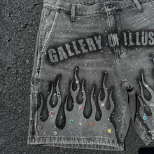 Gothic retro hot diamond denim shorts men's clothing street Harajuku Hiphop High High waiting jeans men's shorts casual pants