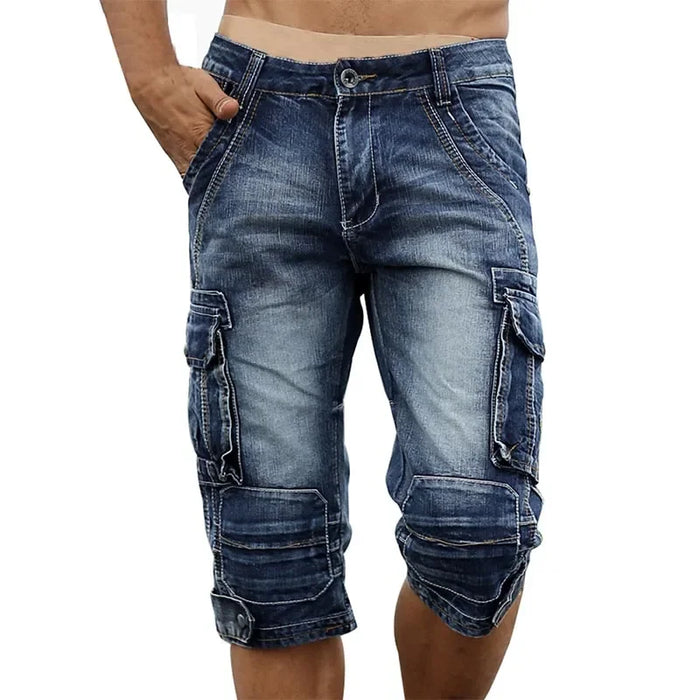 Shorts cargo en jean vintage pour hommes Mcikkny, coupe ajustée, style militaire avec poches multiples, délavés