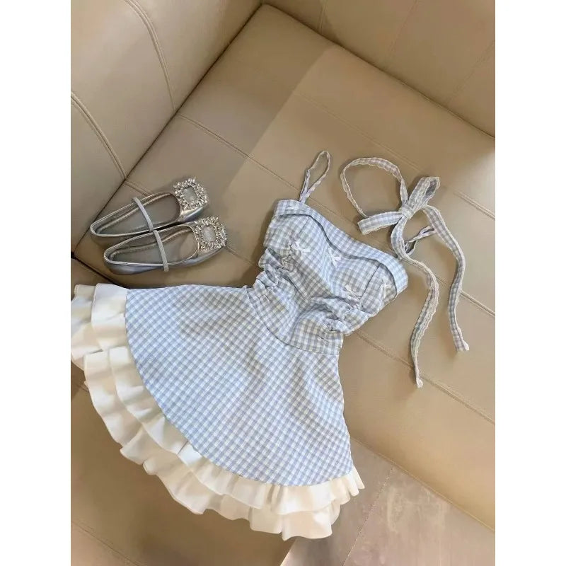 Sweet Princess French Lace Dress Harajuku Gyaru Style Elegant Chic Summer Kawaii 90s Women Fashion Dresses