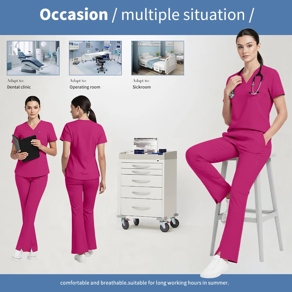 Niaahinn Pet Grooming Non-sticky Hair Workwear Surgical Uniform Medical Nurse Uniforms Women Scrubs Sets Pharmacist Work Clothes