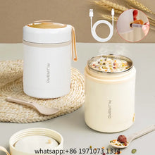 600ML Portable USB Electric Heating Lunch Box Stainless Steel Food Warmer with Drink Function for Picnics Food Heater