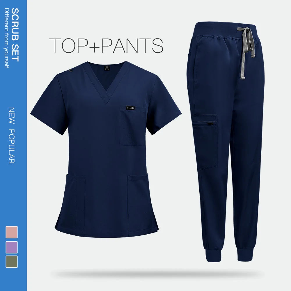 Unisex short sleeved surgical scrub set, skin care and operating room medical staff uniforms, isolation gowns