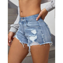 2025 Summer High Waist Light Wash Jean Shorts Women | Vintage Y2K Booty Lifting Shorts High Street Distressed Raw Edge Hot Pants