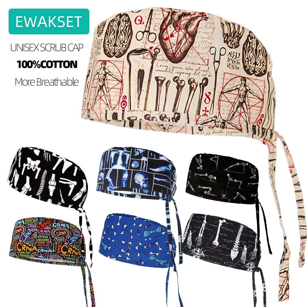 Cotton Unisex Scrub Cap with Sweatband Adjustable Surgical Cap for Women Men Doctor Nurse Clinic Hospital orthopedics Hat
