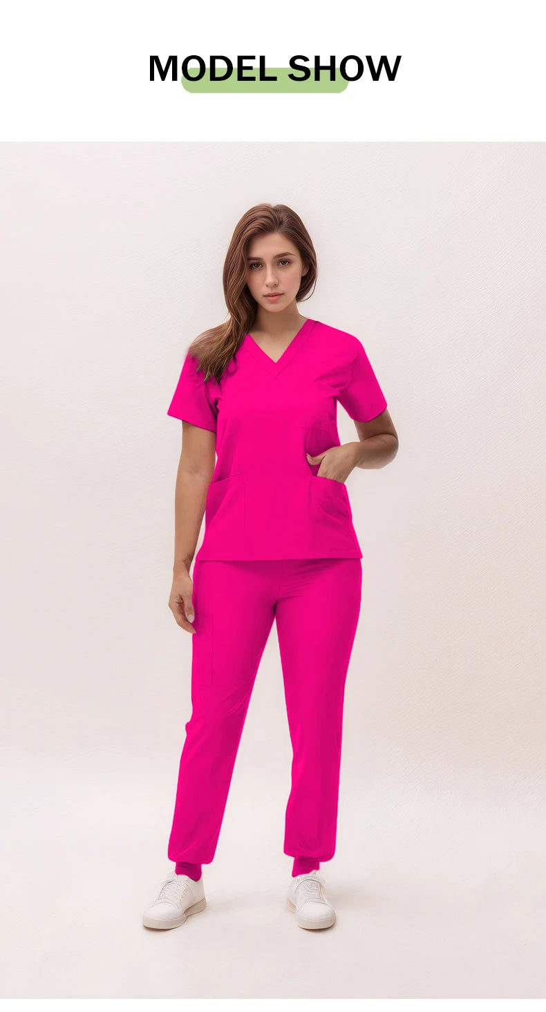 Stretchy Nurse Uniforms V-neck Top Jogger Pants Scrub Sets Surgical Workwear Dentist Nursing Suit Hospital Doctor Outfit S21