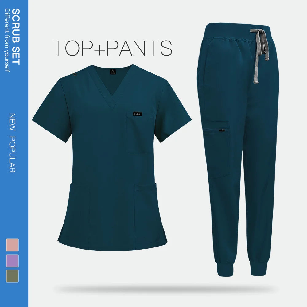 Unisex short sleeved surgical scrub set, skin care and operating room medical staff uniforms, isolation gowns