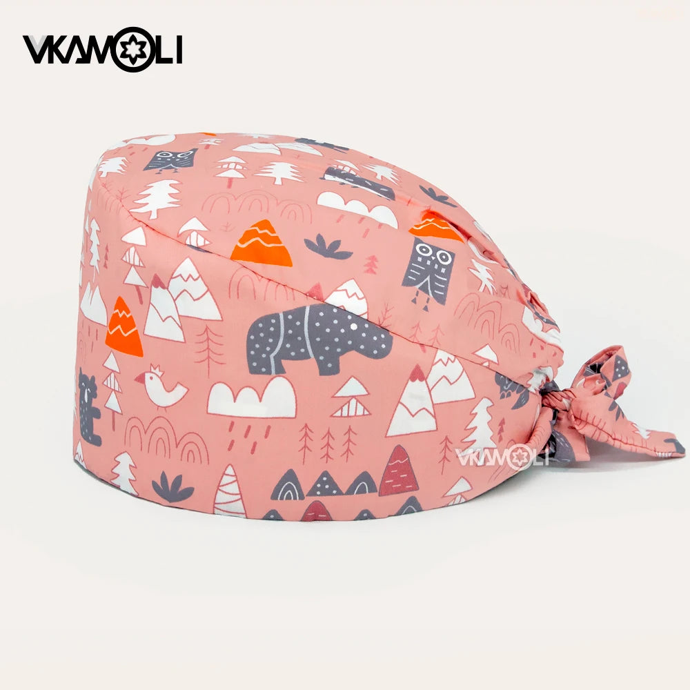 Cartoon Dinosaur series printed hospital surgical cap Reusable Hats  Protection Anti-dust Caps Breathable Caps Cover