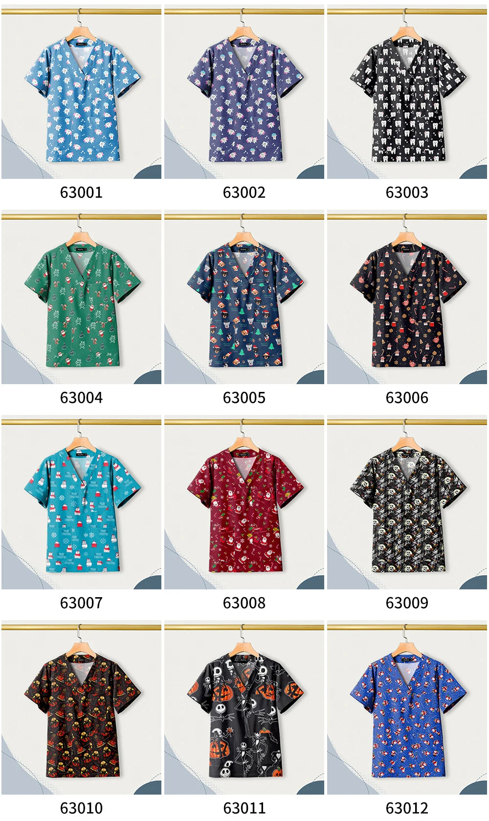 Nursing Uniforms Cartoon Printed Medical Elastic Hospital Doctor Unisex Halloween Christmas Costumes Women Men Nurse Scrubs Tops