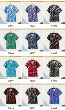 Nursing Uniforms Cartoon Printed Medical Elastic Hospital Doctor Unisex Halloween Christmas Costumes Women Men Nurse Scrubs Tops