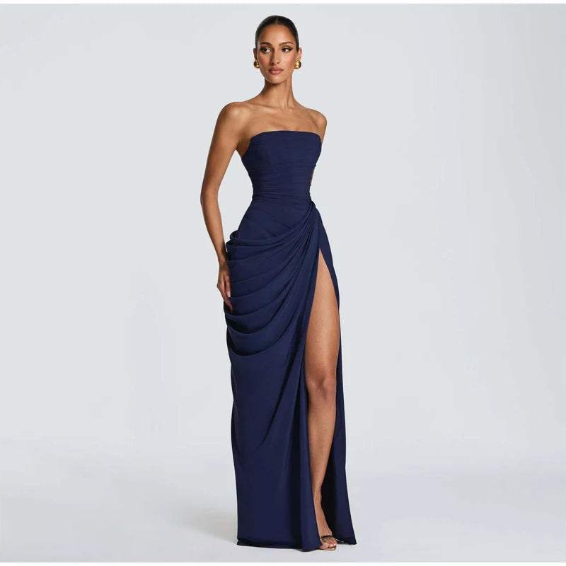 Women Green Ruched Elegant Satin Maxi Dress Mermaid One-shoulder Cutout Slim Fit Flowy Vestido 2026 Lady Summer Evening Vestidos