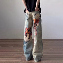 New Men's Punk Fashion Distressed Streetwear Denim Pantalones 3D Cartoon Bear Graphic Baggy Y2K Jeans Hip Hop Printed Jean