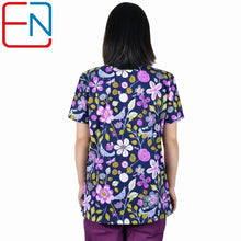 Hennar Print Vet Scrub Uniform For Women In 100% Cotton 4 pockets,XXS-5XL Pet Doctors Medical Scrub Tops