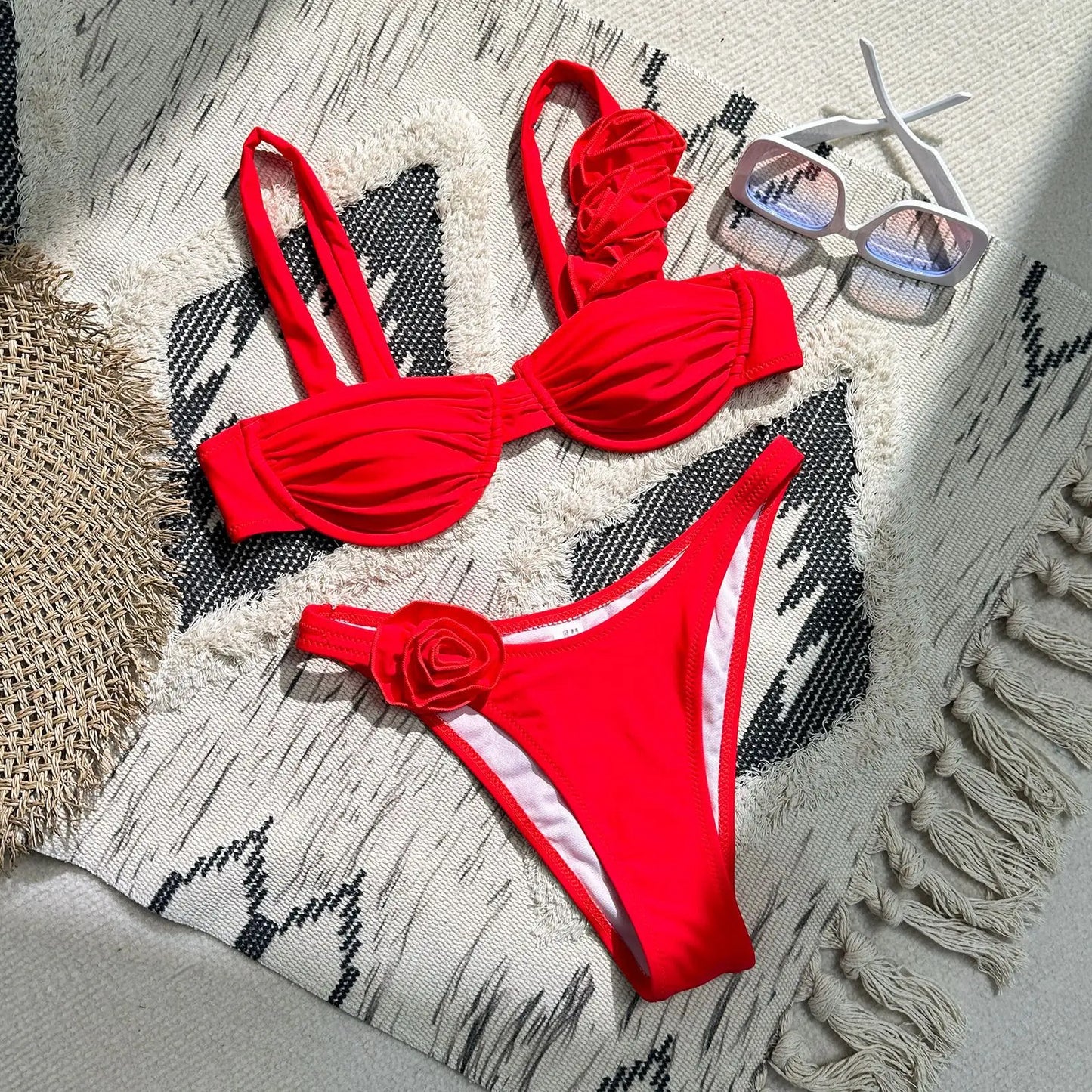 sexy 3D flower push up micro mini bikinis sets two pieces swimsuit padded thong swimwear female bathing suit biquini