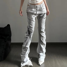 Y2k American Vintage Bootcut Jeans Full Length Distressed Subculture Denim Punk Style Retro Slim Zipper Mid Waist 2025 Autumn
