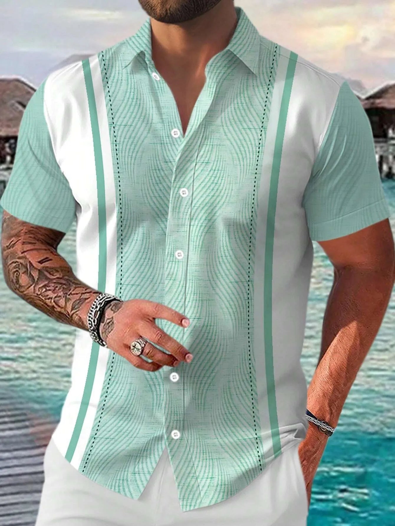 The new men's short-sleeved shirt for summer 2025 is breathable lightweight casual and fashionable with 3D printing