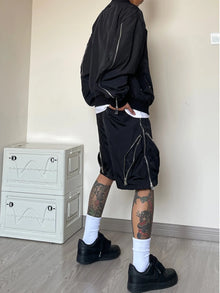 American style high street wind assault shorts men Multi-Zipper design Harajuku casual tooling outdoor five-point pants summer