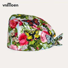 pink Cartoon cat Printing Cotton pet shop vet Nurse Cap Women Sweat-Absorbent Scrub Cap Dentist Hat  Beauty Salon Care Caps