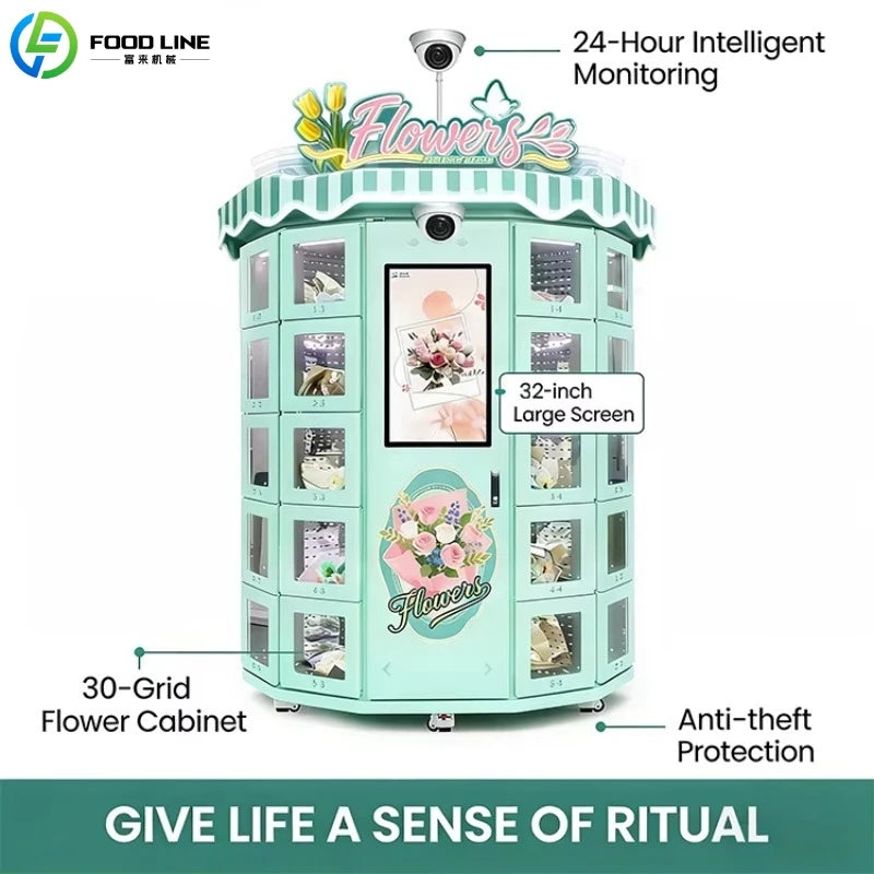 Customize Supplier Factory 30-grid Flower Cabinet Outdoor Fresh Floral Flower Bouquet Vending Machine with 32-inch Touch Screen