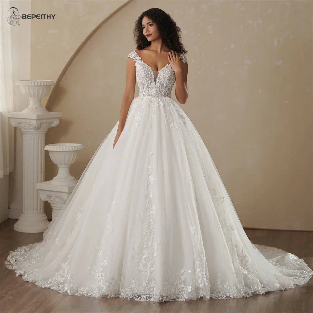 BEPEITHY Customized Strapless A Line Lace Wedding Dresses 2025 Spring Sleeveless Boho Champagne Ivory Bride Beach Bridal Gown