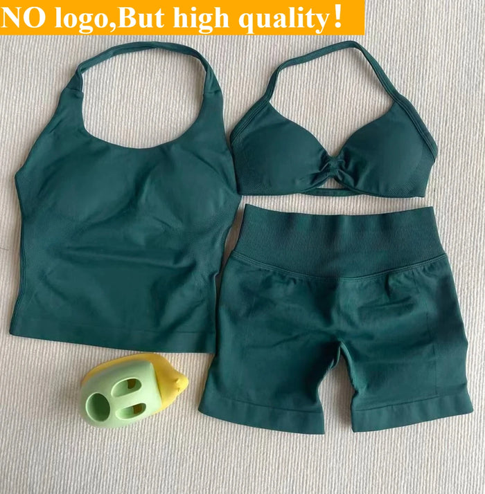 NO Logo Gym impact shorts set Strap Top Women's Long Line Strap Vest Pads Yoga Clothes Fitness Exercise Running Sports Clothes