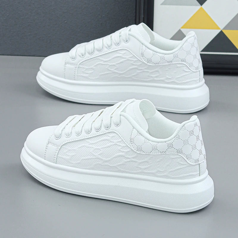 Luxury Leather Men Sneakers Thick Sole Casual Walking Shoes