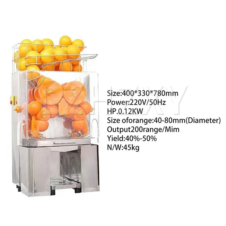 Commercial Orange Juicer Machine 120W Automatic Juice Extractor Stainless Steel Orange Squeezer 20 Oranges/Minute