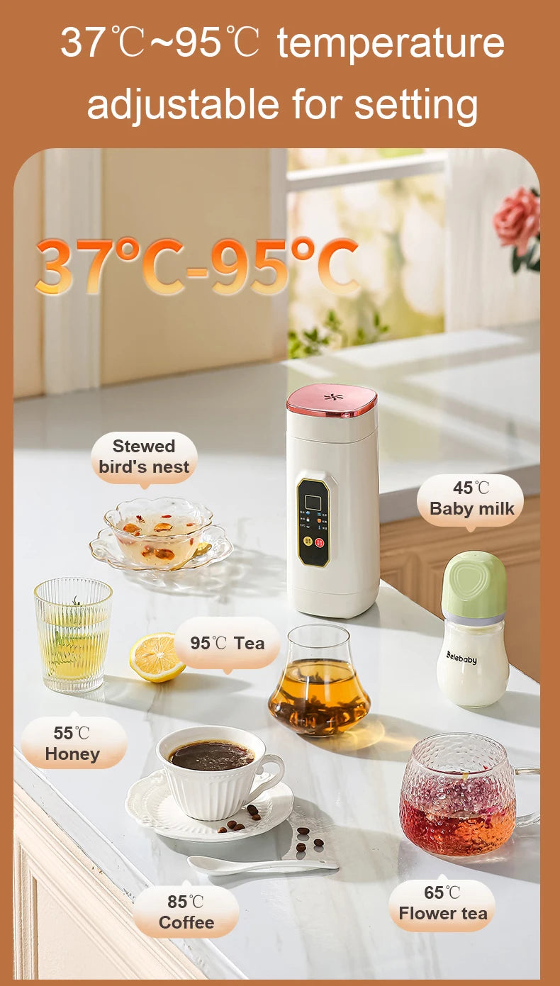 Portable Hot Water Boiler Brew Milk Tea Cup Electric Kettle Insulation Heating Temperaure Adjustable Health Pot Stew Slow Cooker