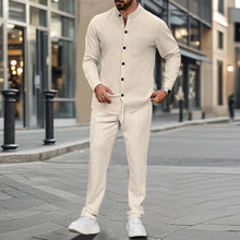 Chemise gaufrée pour homme, chemise tendance à col montant boutonné et pantalon, ensemble 1 ou 2 pièces, confortable, respirant et décontracté