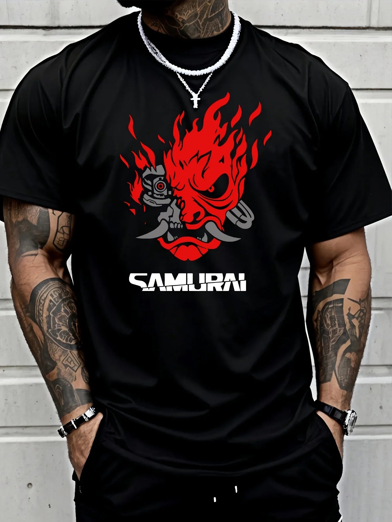 Samurai Hip-hop Trend Print 100% Cotton Men Woment T-shirt Summer Autumn Daily Outdoor Sports Casual Loose Street Short Sleeve