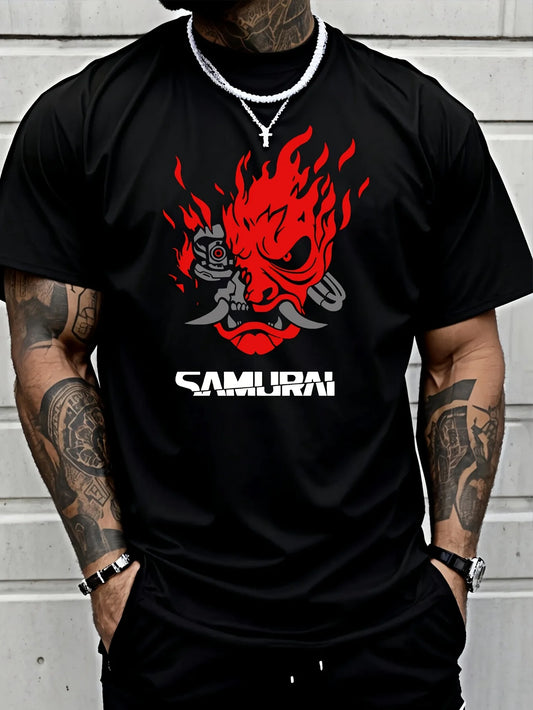 Samurai Hip-hop Trend Print 100% Cotton Men Woment T-shirt Summer Autumn Daily Outdoor Sports Casual Loose Street Short Sleeve