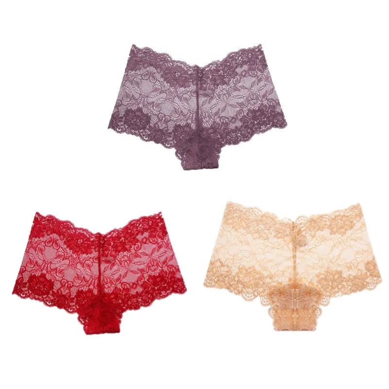 BZEL 3PCS Fashion Women's Panties Sweet Lace Female Boxers Hollow Out Sexy Lingerie Charming Underwear Soft Breathable Boyshorts
