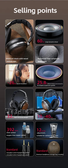 FiiO FT1 Closed-Back Over-Ear Headphone 60mm Dynamic Driver Hi-Res Audio Wired HiFi American Black Wood Ear Cups for Studio
