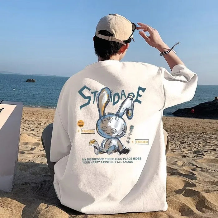 T-shirt oversize homme 8XL style coréen, coupe ample, motif lapin marionnette amour américain, manches courtes, col rond, tendance polyvalente, tenue de couple