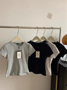 Korean Style Slim Fit Short Sleeve Cotton Blend Tee Women