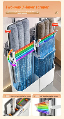Joybos 360 Spin Mop 33cm Bucket Set Hand-Free Flat Barrel Washing and Squeeze With Scraper Floor Cleaning For Home Wet Dry Mops