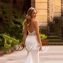 Yunshang Customized Elegant Mermaid Wedding Dress V-Neck Spaghetti Straps Open Back Lace Bridal Gown Train Vestidos De Novia