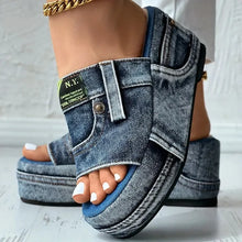 Platform Women Slippers New Summer Elegant Denim Sandals Comfortable Slip on Shoes Beach Walking Slippers Casual Slides Women