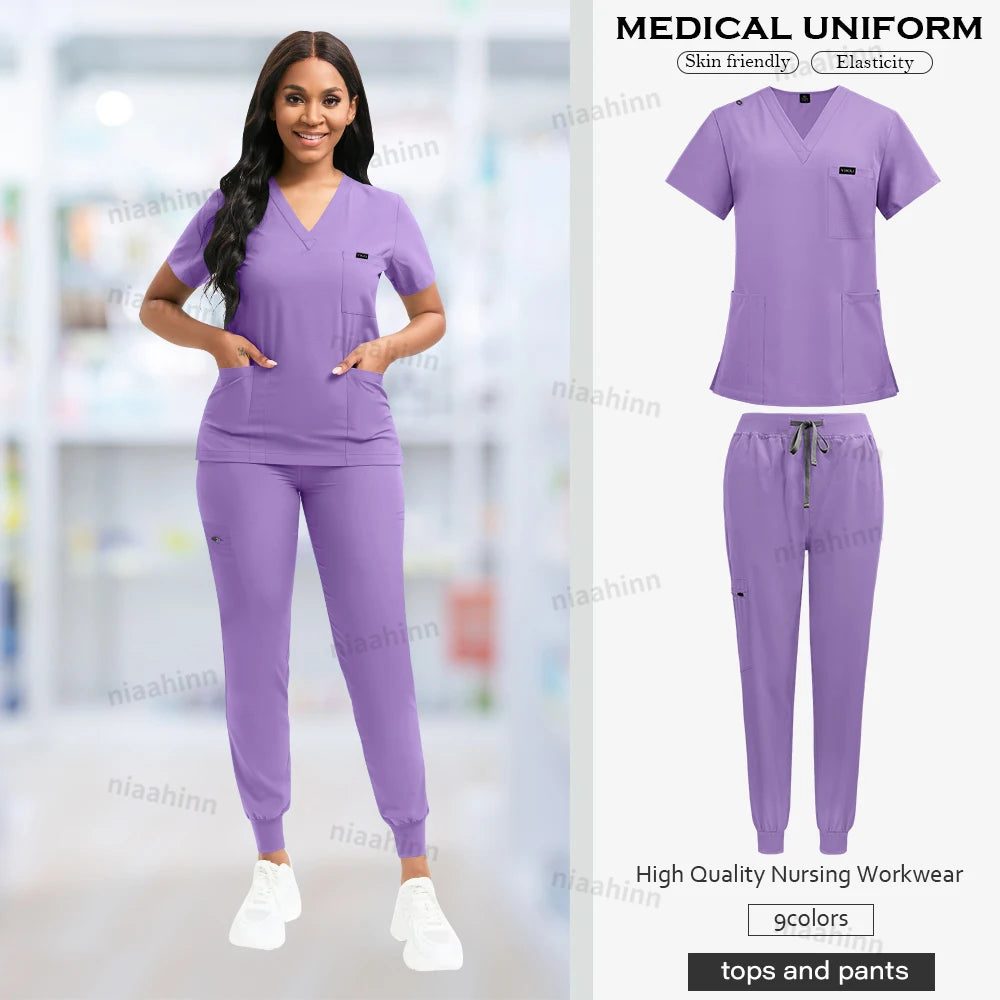 Nurse Uniform Fashionable V-neck Uniform Set Mens Scrub Medical Scrub Women Pet Shop Clinic Pharmacy Workwear Beautician Uniform