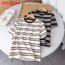 High Quality 2026 Summer New Women Fashion Stripes O-Neck Cotton T-Shirt Ladies Casual Short Sleeve Basic Tees Tops Female